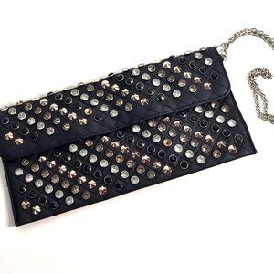 Black Purse Studs Rhinestones Small Faux Leather Crossbody Chain Strap Defect